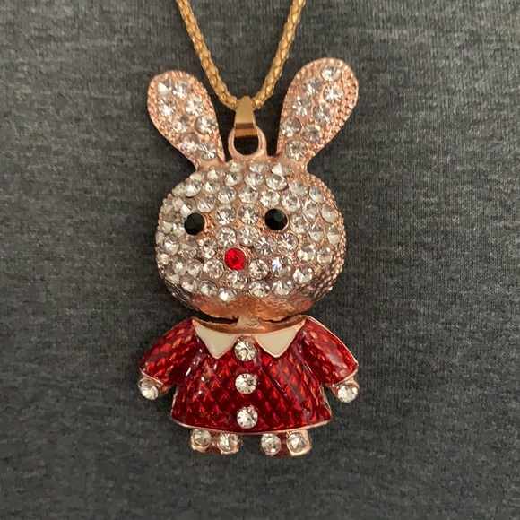 Betsey Johnson rhinestone Bunny necklace - Picture 2 of 5